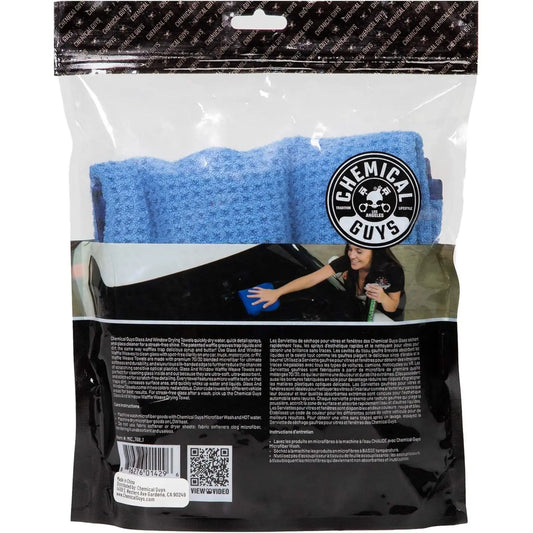 Waffle Weave Glass and Window Microfiber Towel, Light Blue 27" X 16" Chemical Guys