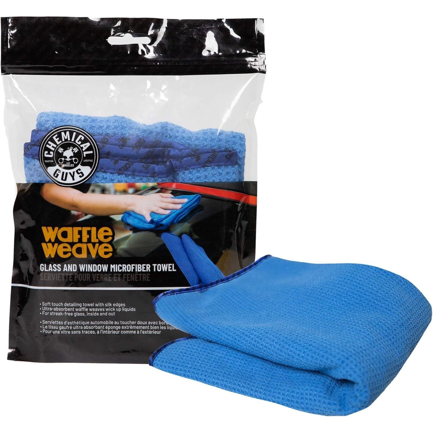Waffle Weave Glass and Window Microfiber Towel, Light Blue 27" X 16" Chemical Guys