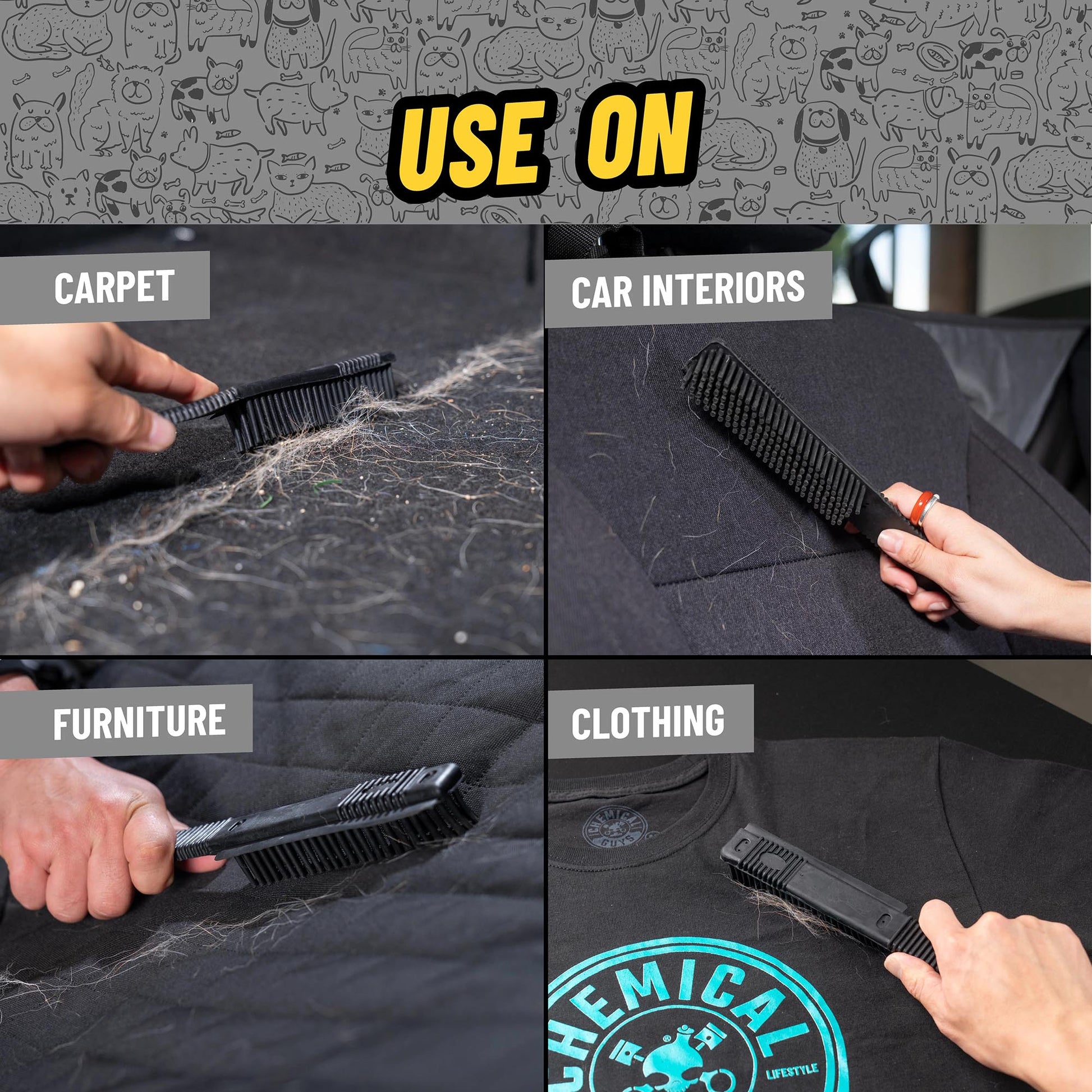 Rubber Pet Hair Removal Brush - Chemical Guys