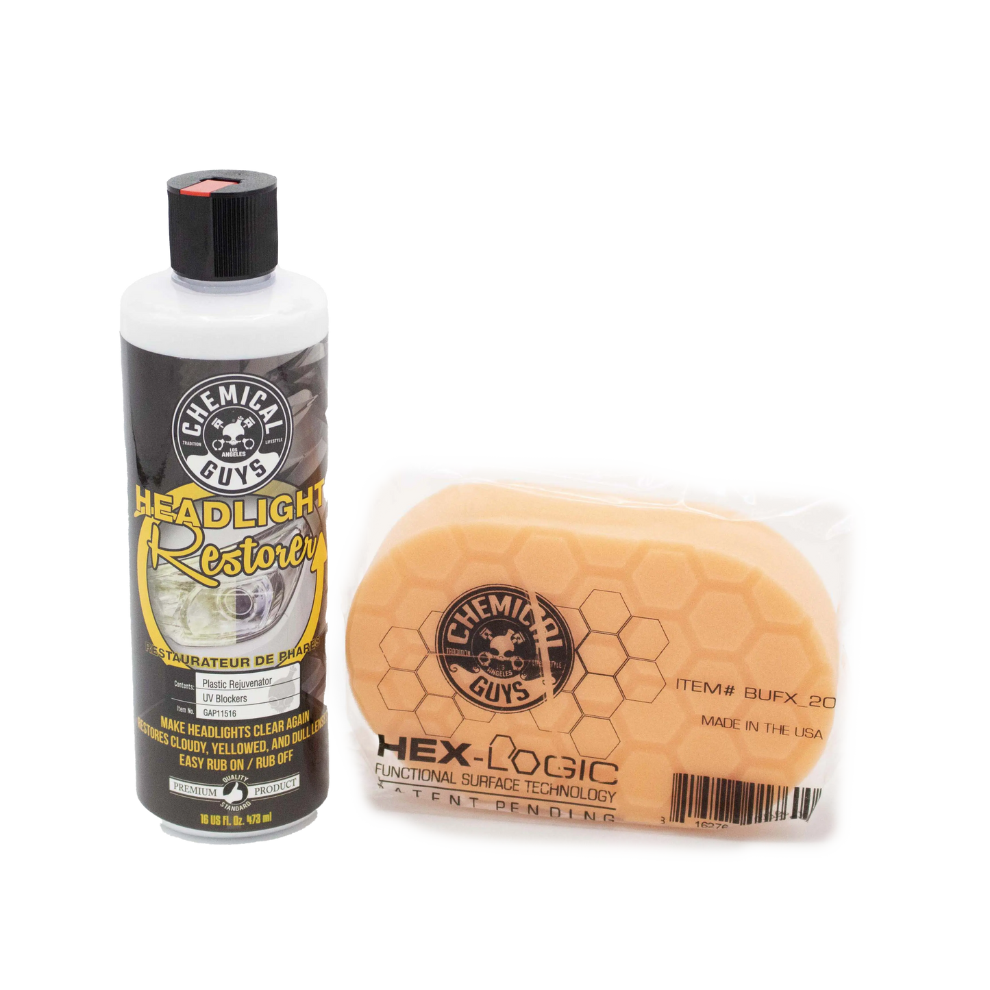 Headlight Restorer & Hand Applicator Bundle / Kit - Chemical Guys