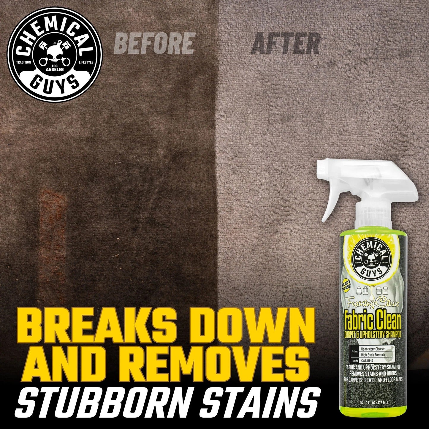 Foaming Citrus Fabric Clean Carpet & Upholstery Shampoo (16oz) - Chemical Guys