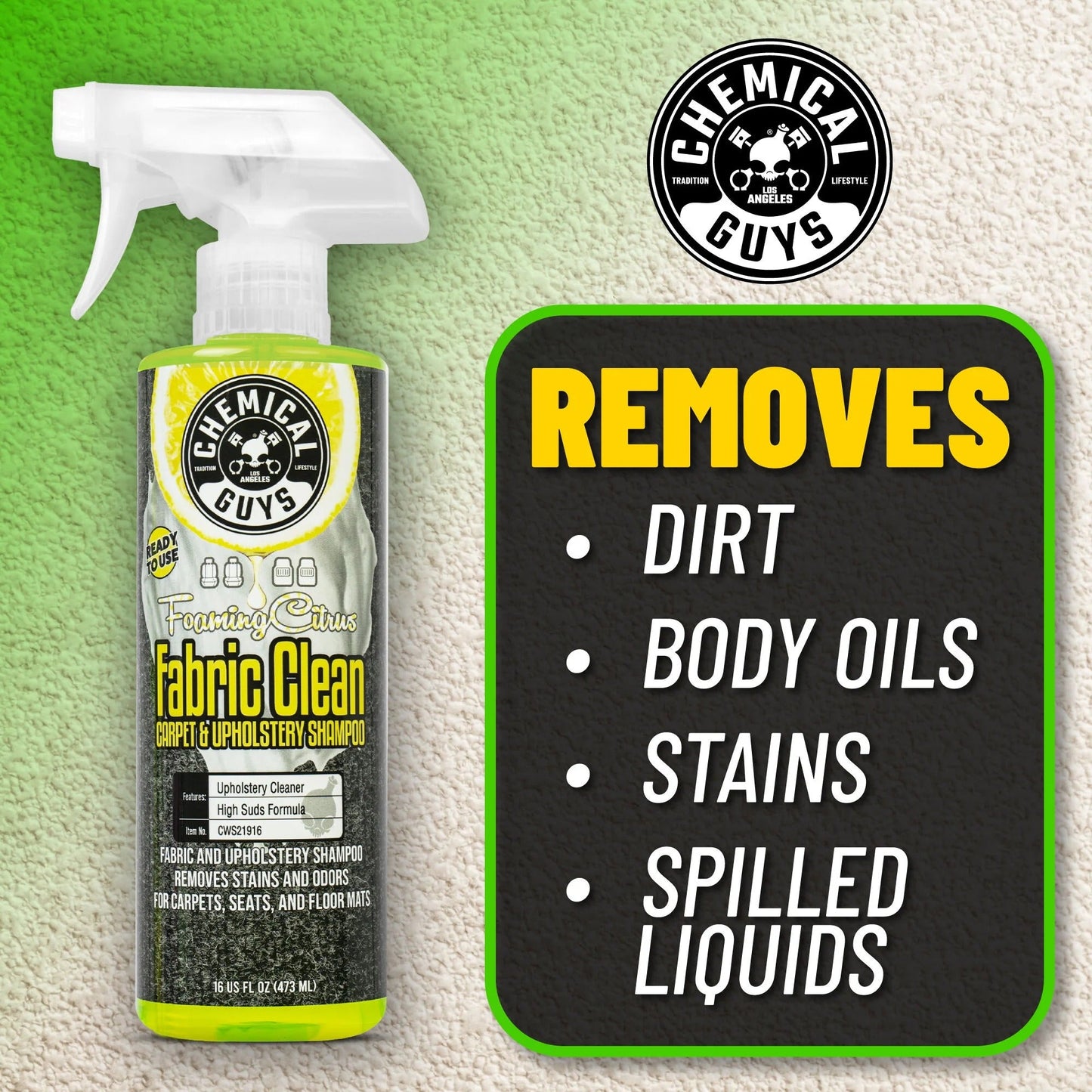 Foaming Citrus Fabric Clean Carpet & Upholstery Shampoo (16oz) - Chemical Guys
