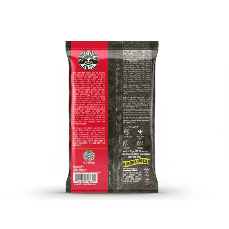 VRP Protectant Car Wipes for Vinyl, Rubber, and Plastic (50 Wipes) Chemical Guys