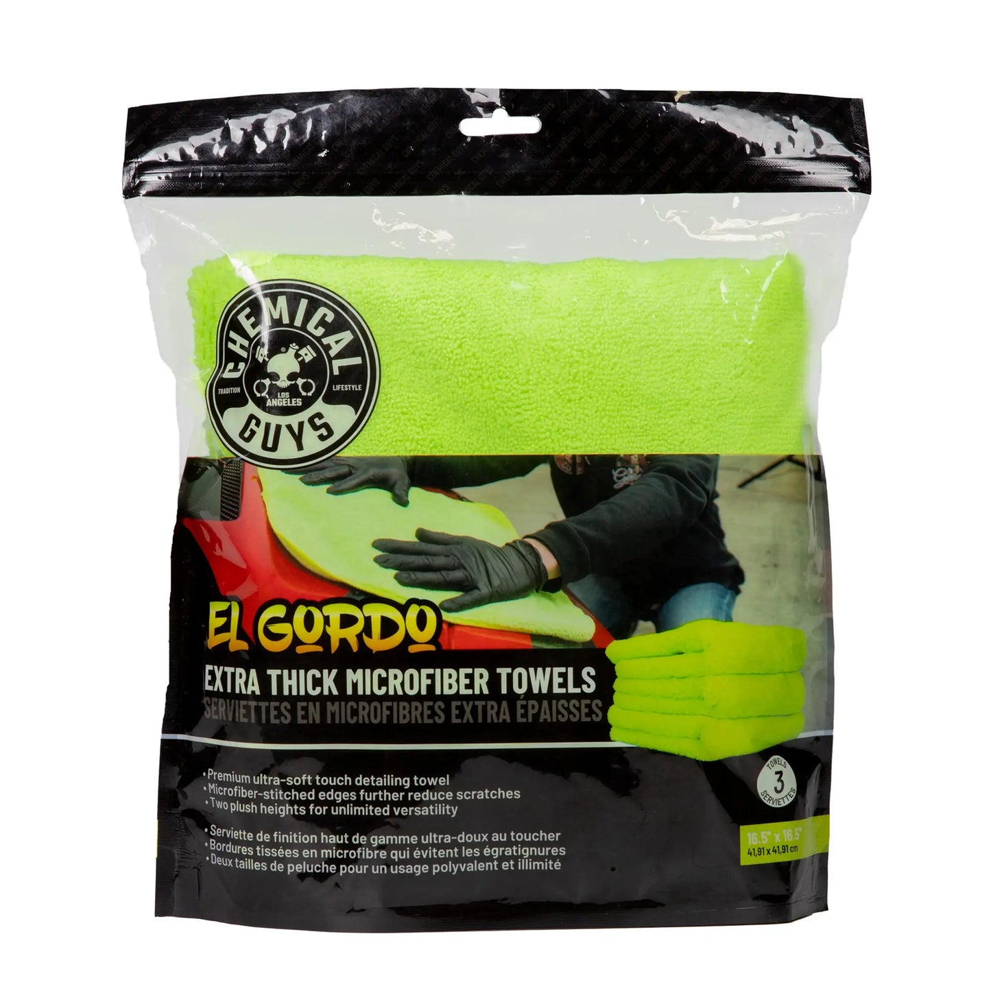 El Gordo Extra Thick Professional Microfiber Towel, Green 16.5" X 16.5" (3 Pack)