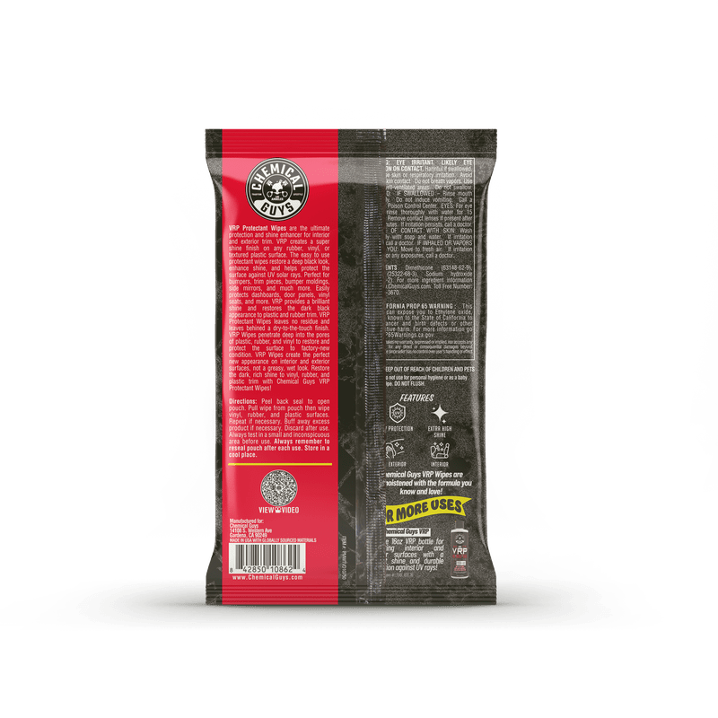 VRP Protectant Car Wipes for Vinyl, Rubber, and Plastic (50 Wipes) Chemical Guys