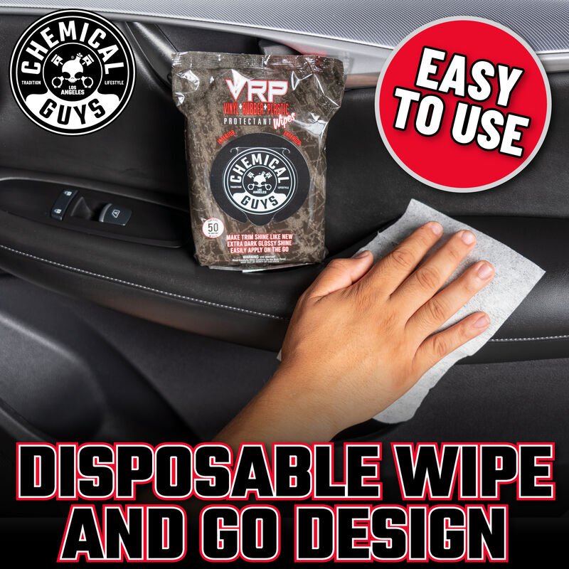 VRP Protectant Car Wipes for Vinyl, Rubber, and Plastic (50 Wipes) Chemical Guys